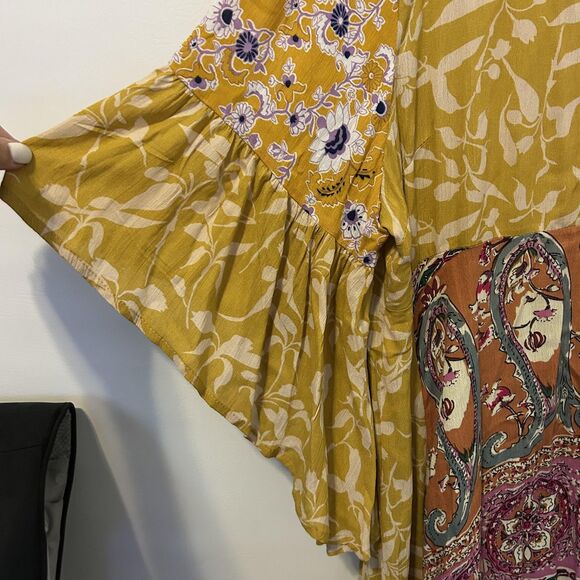 Boho Patchwork Midi Dress Womens 2XL Floral Paisley Handkerchief Hem Flowy Summe - Picture 6 of 14